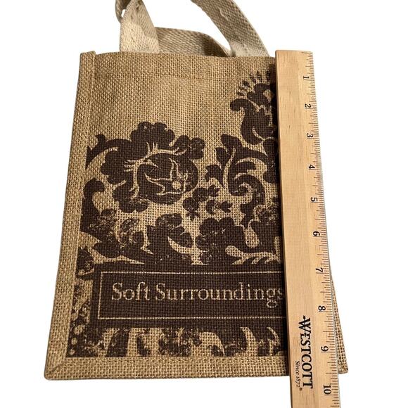 Soft Surroundings Small Jute Tote Bag Damask Print Brown Eco Friendly Gift Bag - Picture 6 of 8